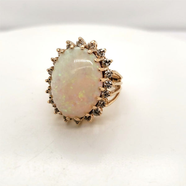 14kt Yellow Gold Oval Opal and Diamond Ring