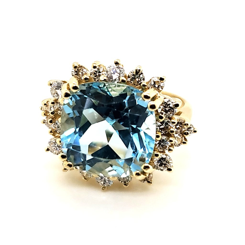 18kt Yellow Gold Swiss Blue Topaz and Diamond Ring