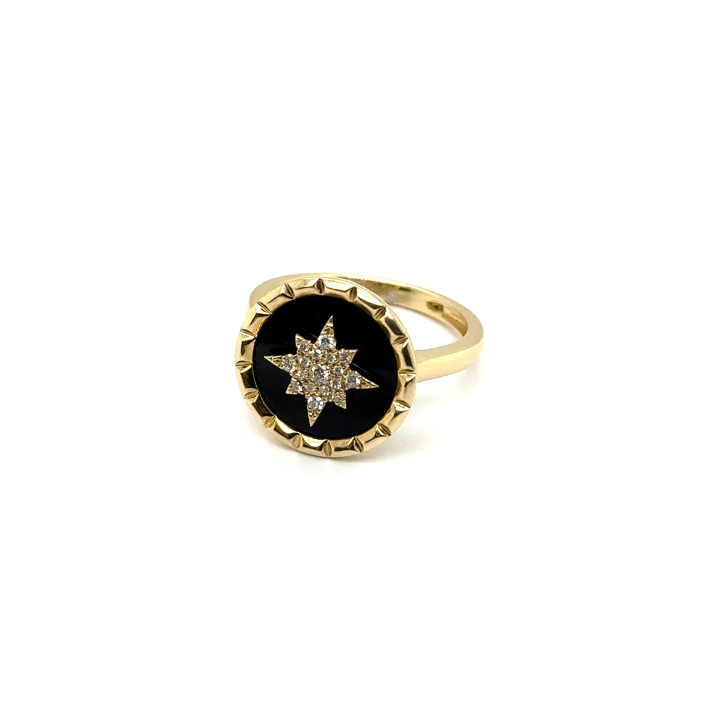 14kt Yellow Gold Diamond And Onyx Nortrh Star Ring