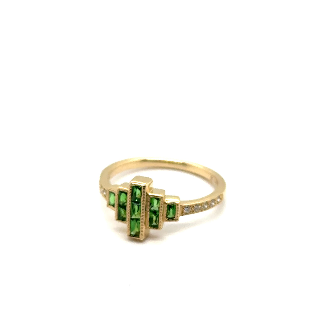 14kt Yellow Gold Tsavorite And Diamond Milgrian Ring