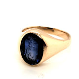 Vintage 14Kt Yellow Gold Carved Synthetic Sapphire Crest Ring