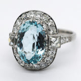 Art Deco Inspired Platinum Aquamarine and Diamond Ring