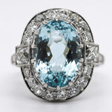 Art Deco Inspired Platinum Aquamarine and Diamond Ring