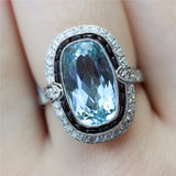 Art Deco Inspired Platinum Aquamarine Onyx and Diamond Ring