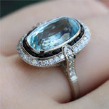 Art Deco Inspired Platinum Aquamarine Onyx and Diamond Ring