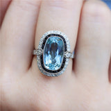 Art Deco Inspired Platinum Aquamarine Onyx and Diamond Ring