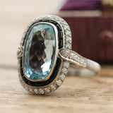 Art Deco Inspired Platinum Aquamarine Onyx and Diamond Ring