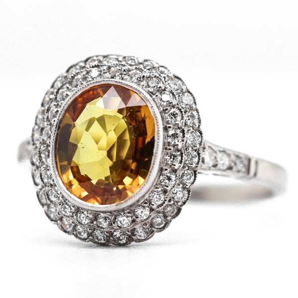 Platinum Orange Sapphire and Diamond Ring