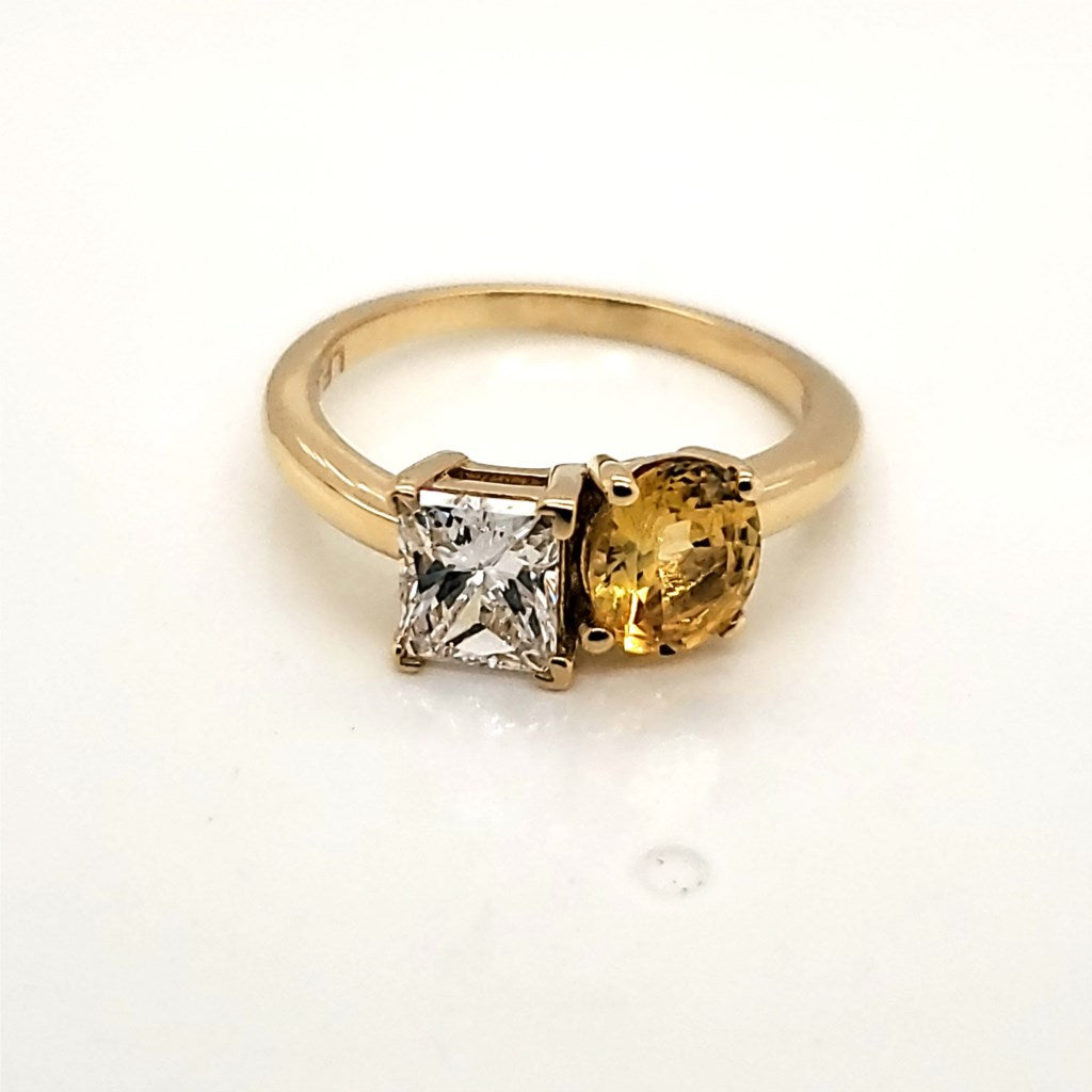 18kt Yellow Gold Diamond and Yellow Sapphire Toi et Moi Ring