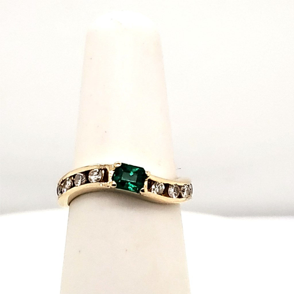 14kt Yellow Gold Emerald and Diamond Ring