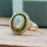 14kt Yellow Gold Opal, Tsavorite Garnet, And Diamond Ring