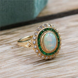 14kt Yellow Gold Opal, Tsavorite Garnet, And Diamond Ring