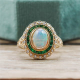 14kt Yellow Gold Opal, Tsavorite Garnet, And Diamond Ring