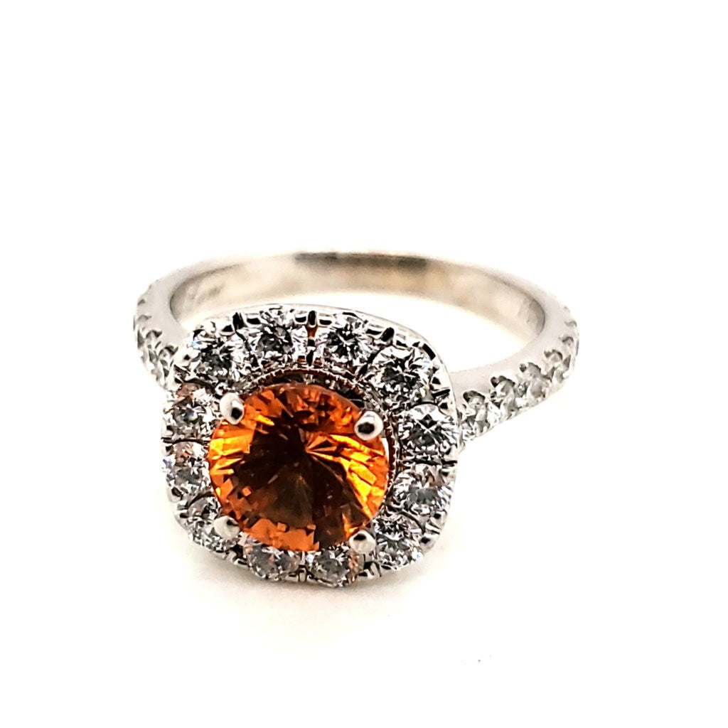 14kt White Gold Mandarin Garnet and Diamond Ring