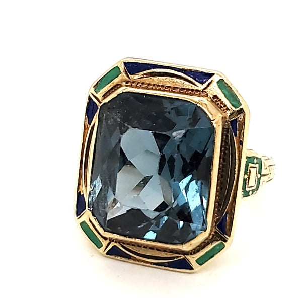 Art Deco Enamel And Synthetic Spinel Enamelled Ring