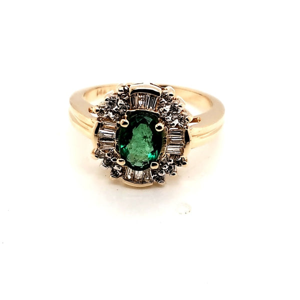 14Kt Yellow Gold Emerald And Diamond Ring