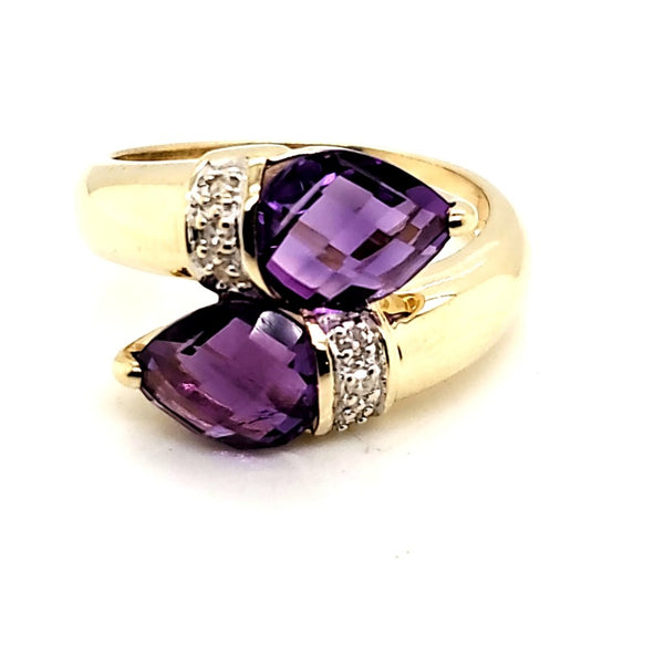 14kt Yellow Gold Amethyst and Diamond Bypass Ring