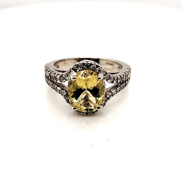 14kt White Gold Lemon Quartz and Diamond Ring