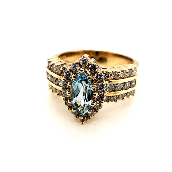 18kt Yellow Gold Blue Topaz and Diamond Ring