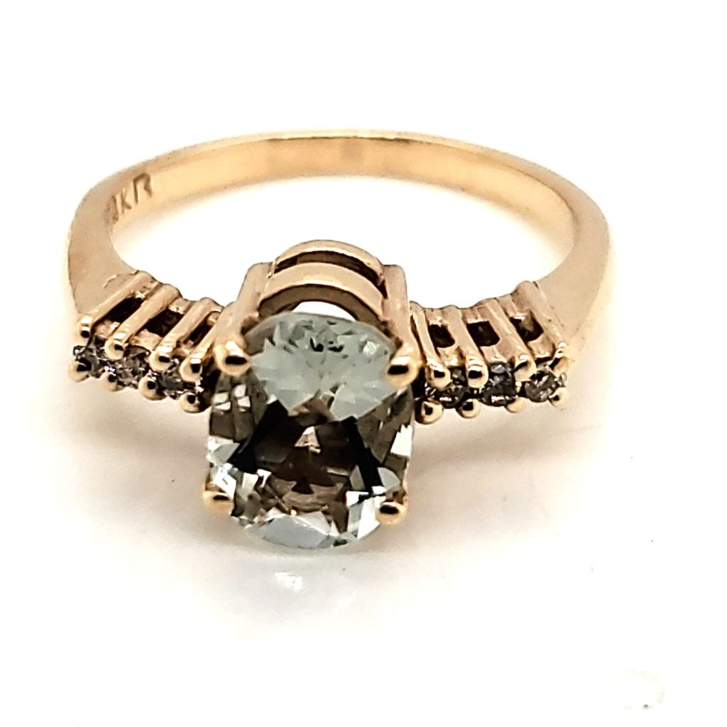 14kt Yellow Gold Prasiolite and Diamond Ring