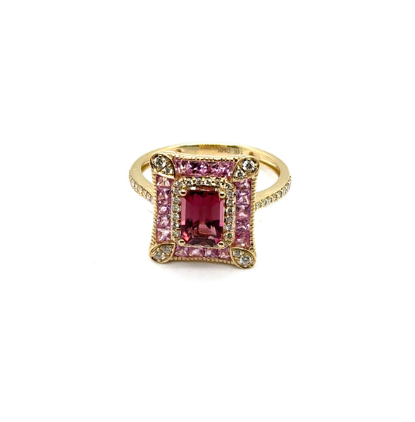 14kt Yellow Gold Pink Tourmaline, Pink Sapphire, And Diamond Ring