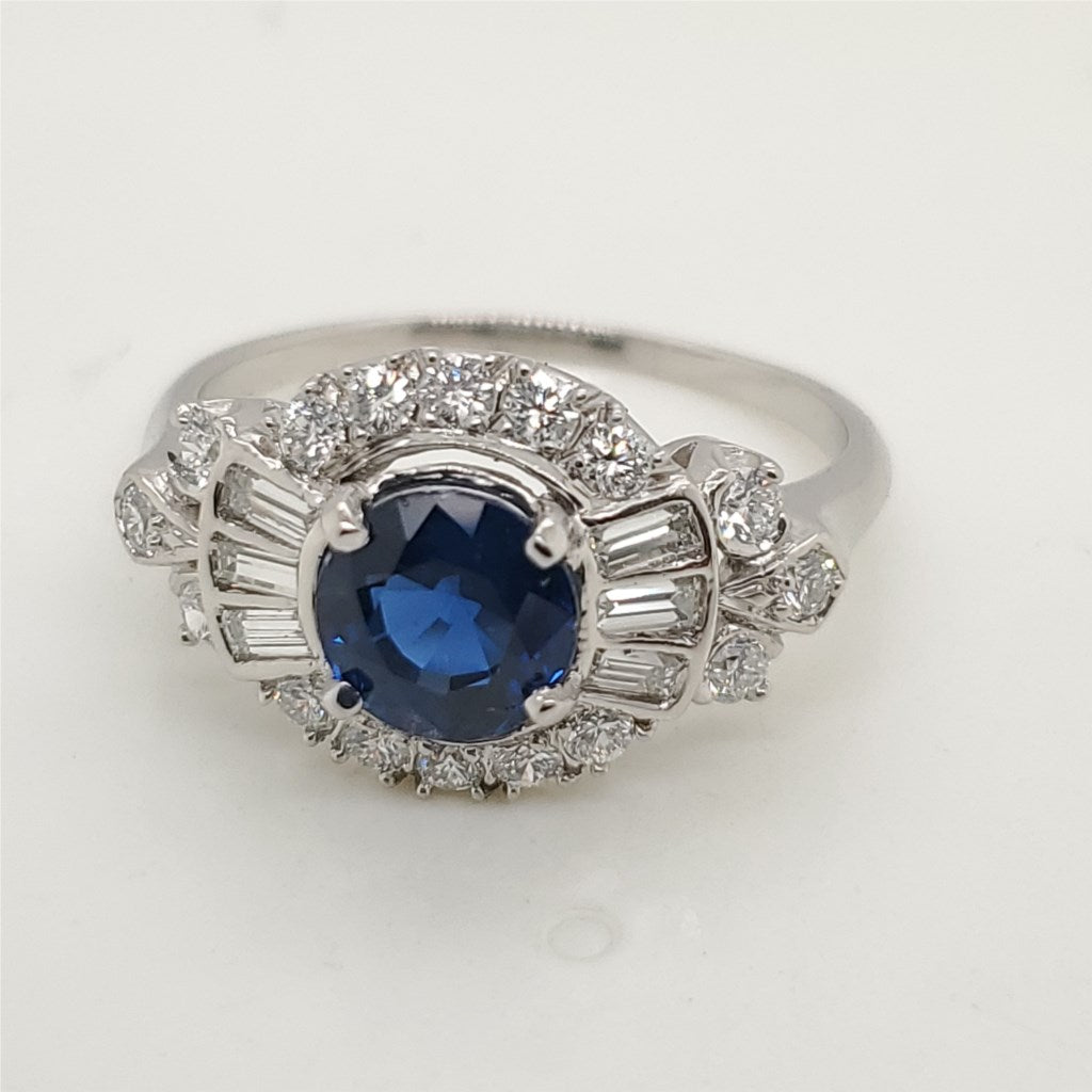 Vintage Platinum Sapphire and Diamond Ring