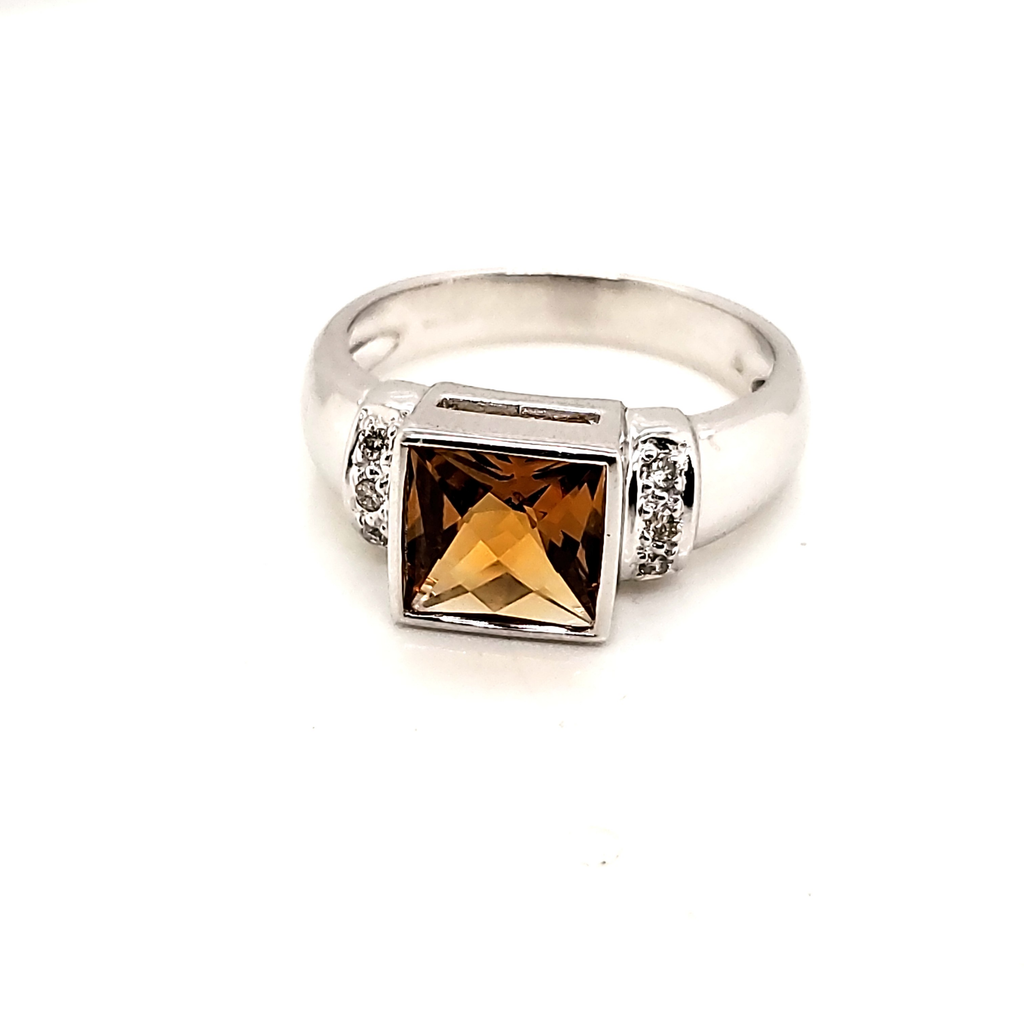 14kt White Gold Citrine and Diamond Ring