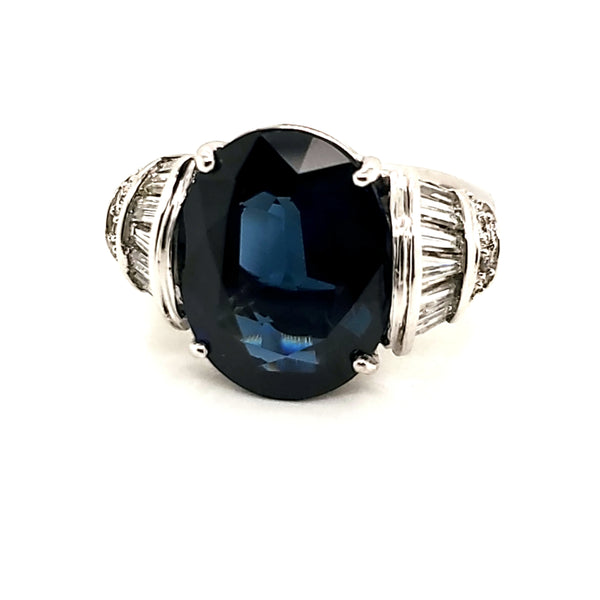 18kt White Gold 14.05 Carat Oval Cut Sapphire and Diamond Ring