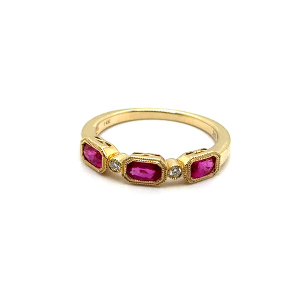 14kt Yellow Gold 0.98Ctw Ruby And Diamond Stackable Band