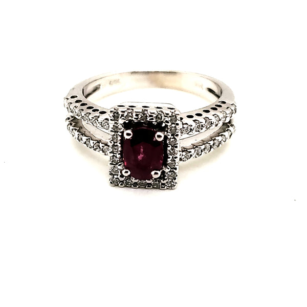 14Kt White Gold Ruby And Diamond Ring