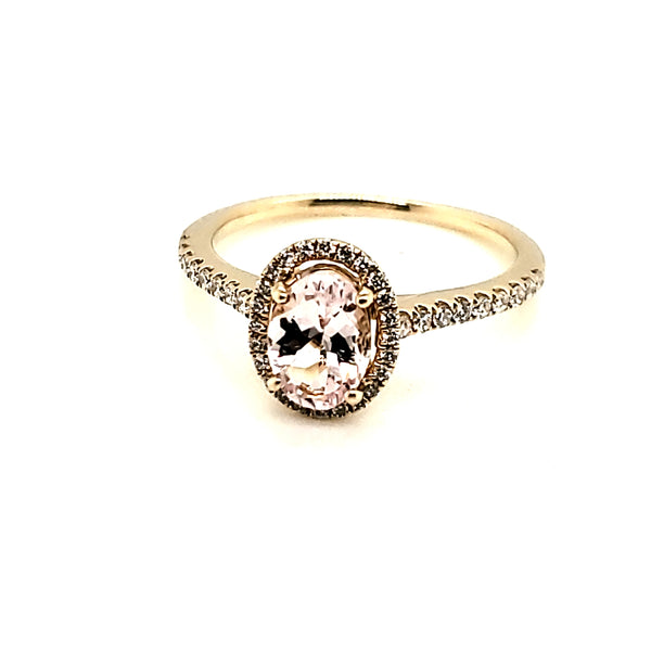 14kt Yellow Gold Oval Morganite and Diamond Ring