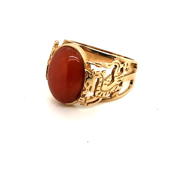 14kt Yellow Gold Red Jade Ring