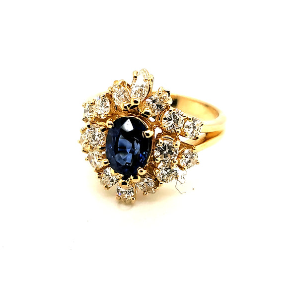 18Kt Yellow Gold Sapphire and Diamond Ring