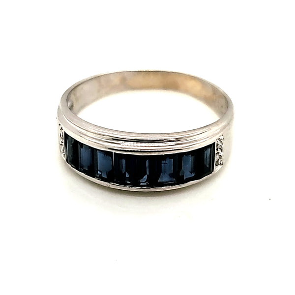 14kt White Gold Sapphire and Diamond Band