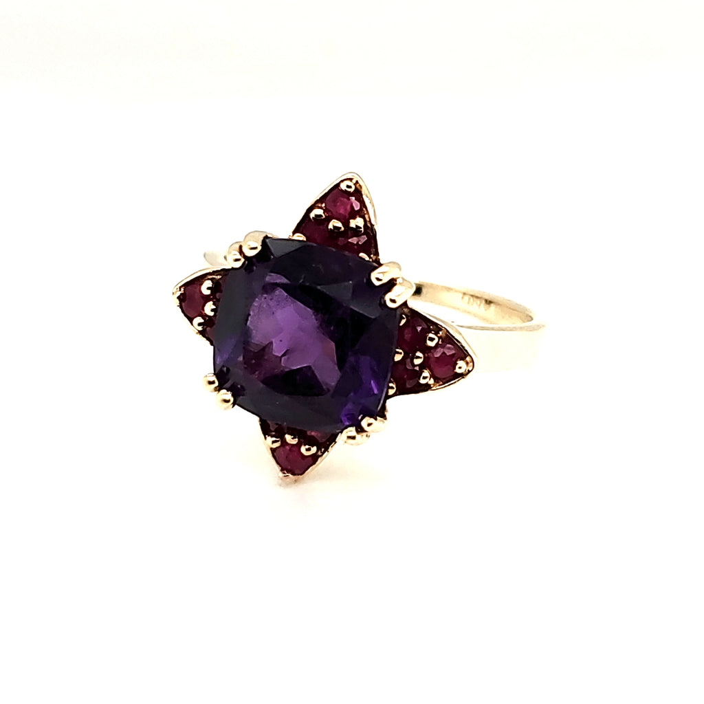 10kt Yellow Gold Amethyst and Ruby Ring