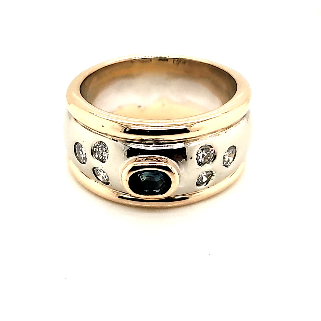 14kt Yellow and White Gold Sapphire and Diamond Ring