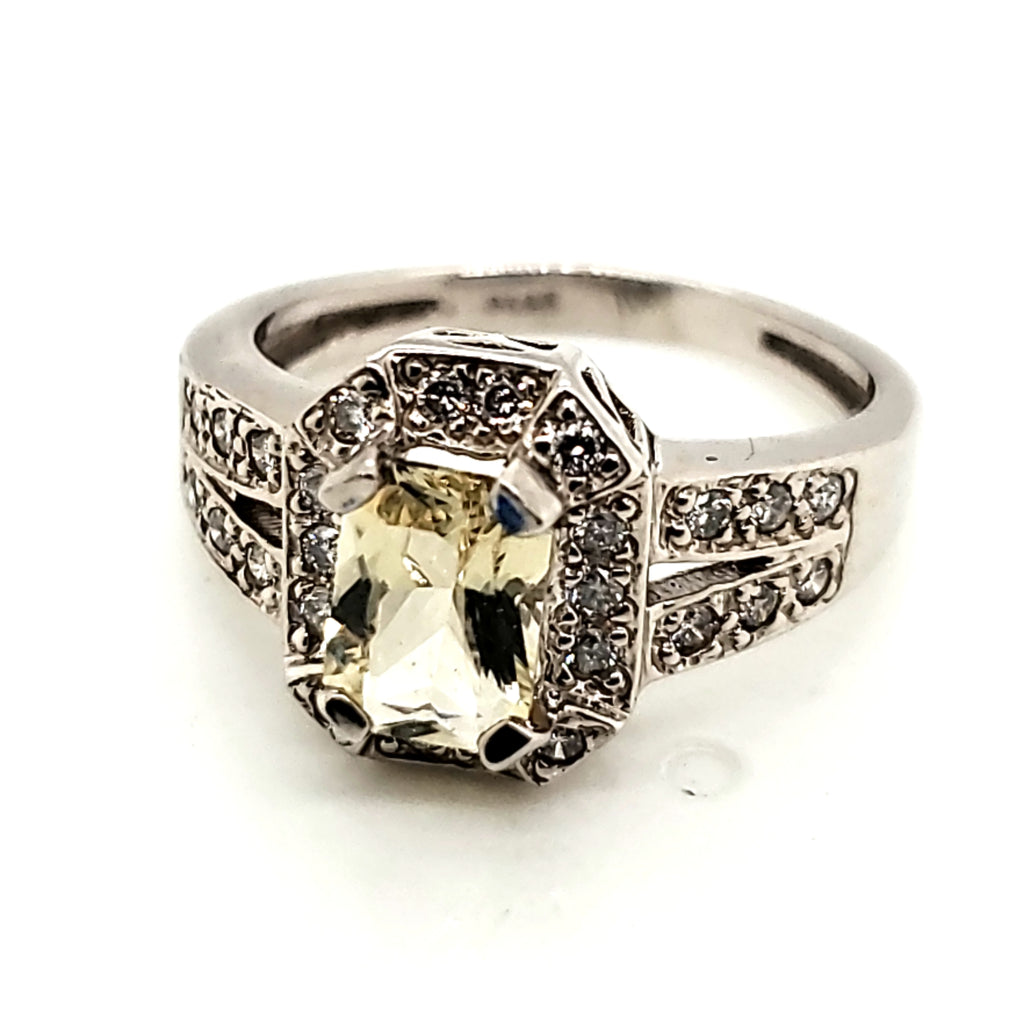 14kt White Gold Citrine and Diamond Ring