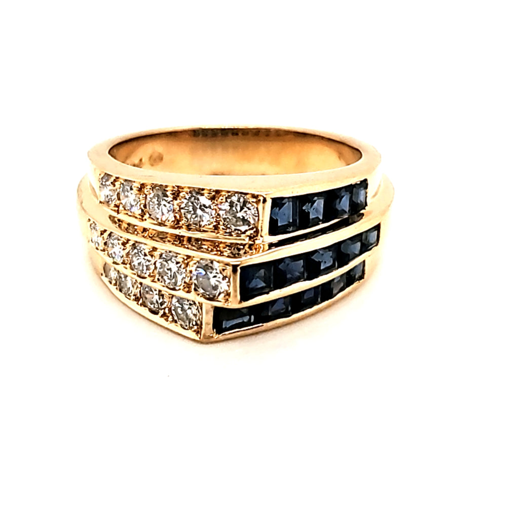 Vintage 18kt Yellow Gold Oscar Heyman Diamond & Sapphire Ring