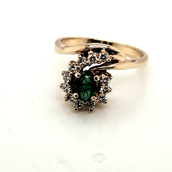 14Kt Yellow Gold Emerald And Diamond Ring