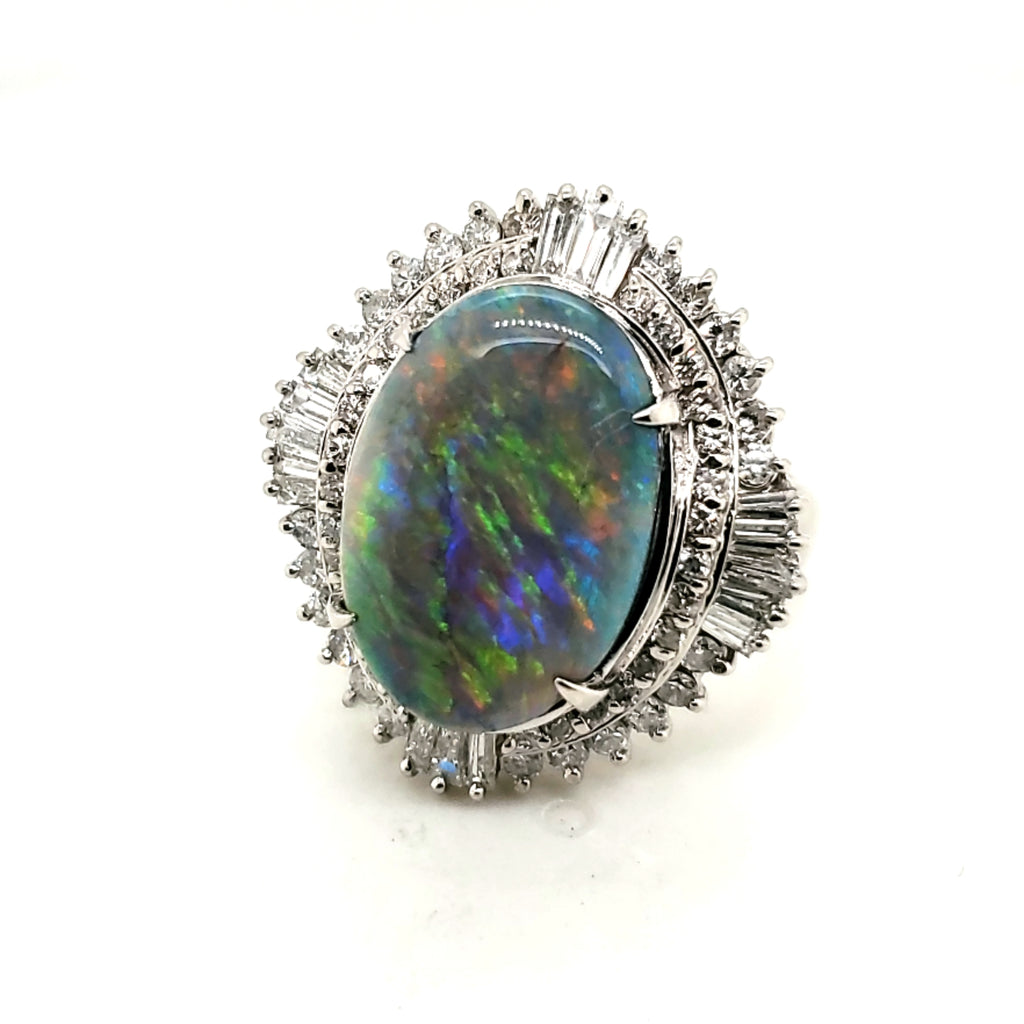 Platinum Black Opal and Diamond Ring