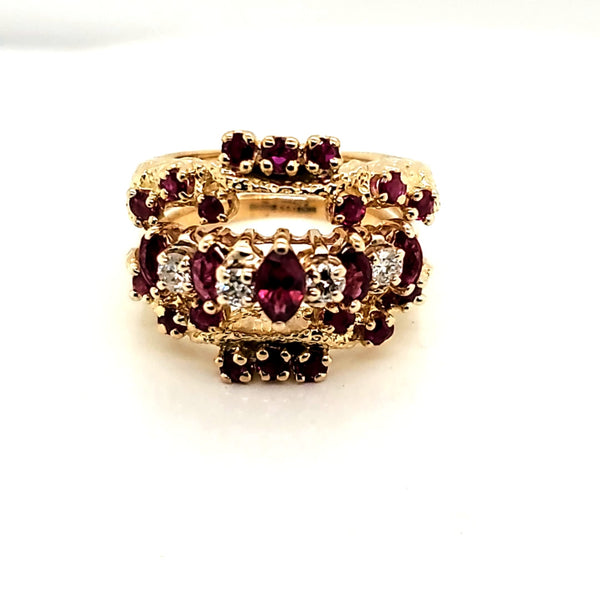 Vintage 14kt and 18kt Yellow Gold Ruby and Diamond Ring