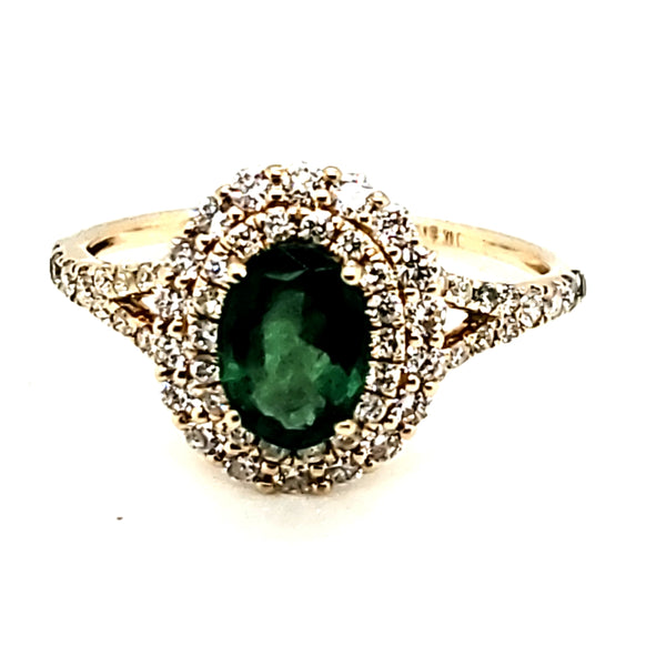 14Kt Yellow Gold Emerald And Diamond Ring