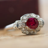 Art Deco Platinum Ruby and Diamond Ring