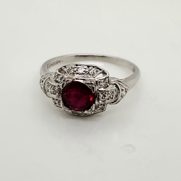 Art Deco Platinum Ruby and Diamond Ring