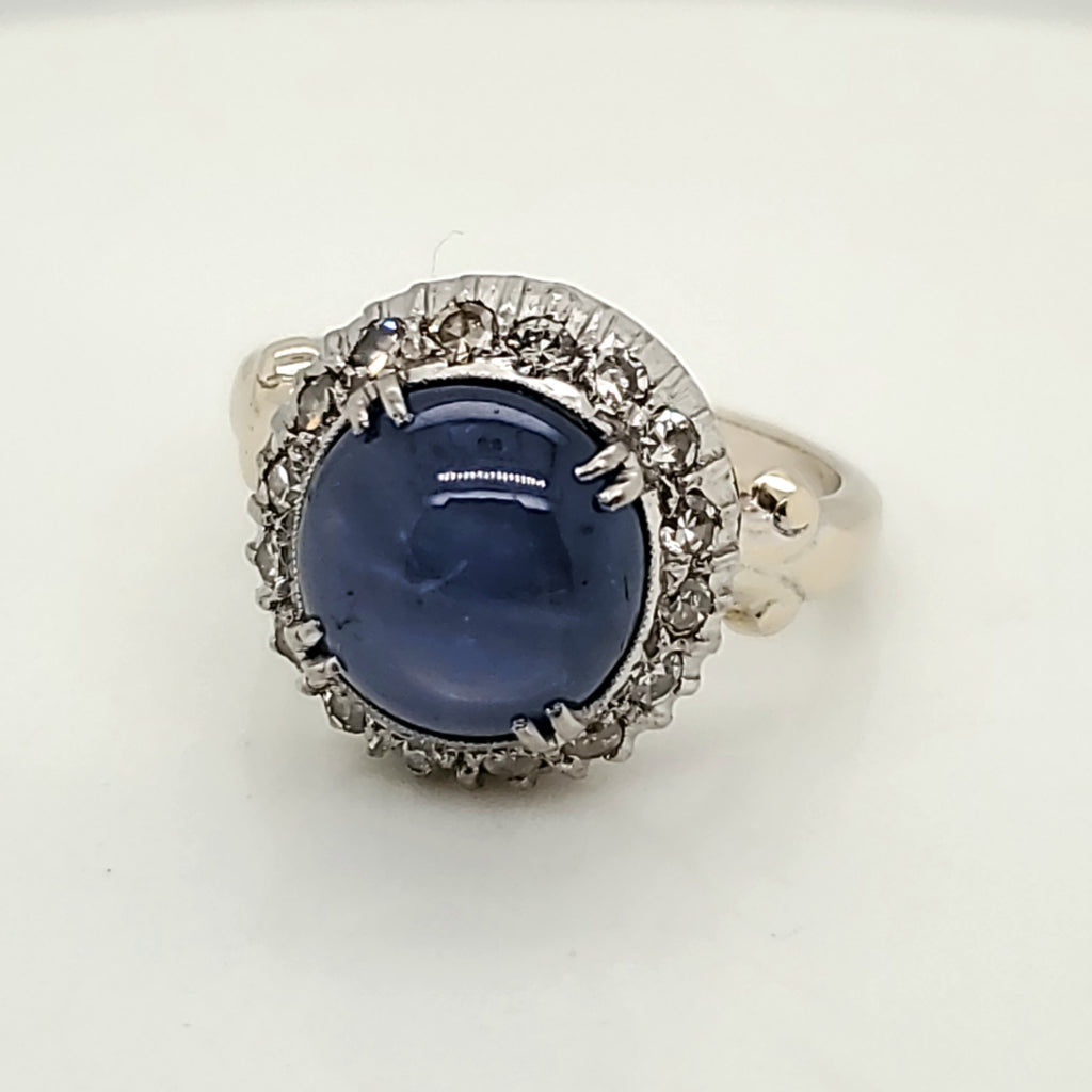 Antique 14kt Yellow Gold With Platinum Top Star Sapphire and Diamond Ring