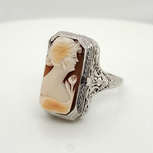 Art Deco Filigree Cameo and Black Onyx Flip Ring