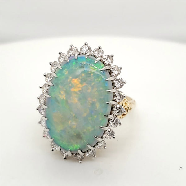 14kt Yellow Gold Oval Opal and Diamond Ring