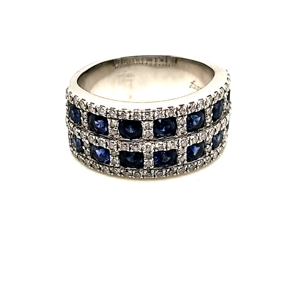 14Kt White Gold Diamond and Sapphire Band