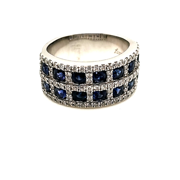 14Kt White Gold Diamond and Sapphire Band