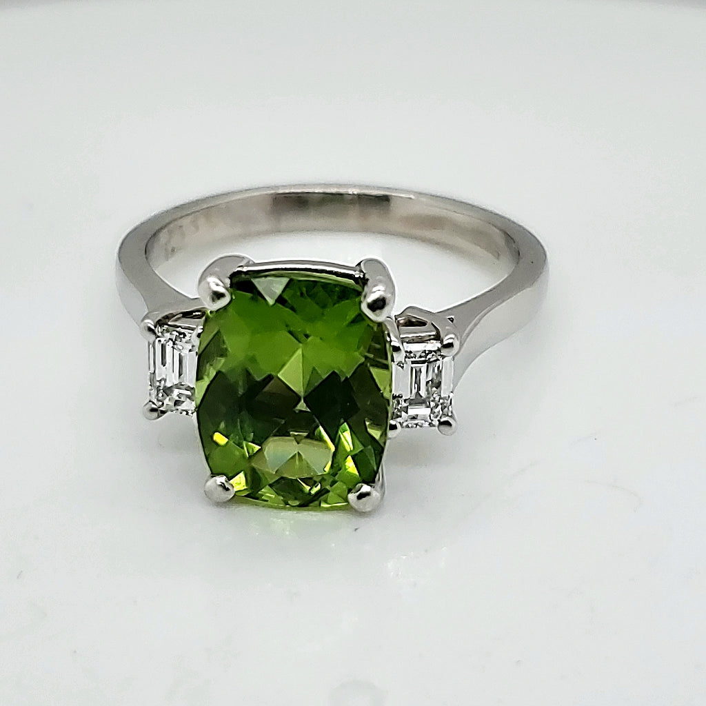 Platinum Peridot and Diamond Ring
